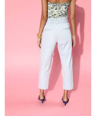 Ice Blue Studded PaperBag Waist Jeans 5
