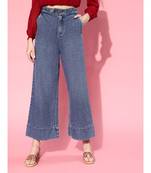 Basic Blue Wide Leg Extended Bottom Jeans