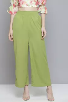 Green Smocked Waist Wide Leg Pants