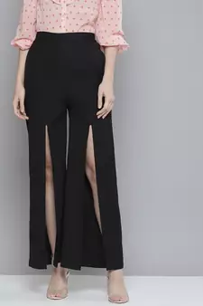 Black Front Slit Wide Leg Pants