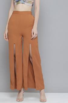 Rust Front Slit Wide Leg Pants