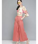 Pink Front Pleats Wide Leg Pants