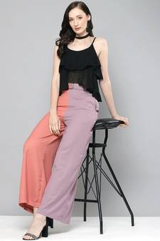 Pink & Lavender ColourBlock Belted Wide Leg Pants