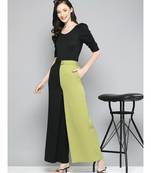 Green & Black ColourBlock Belted Wide Leg Pants