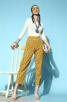 Mustard Booti Floral Pencil Pants