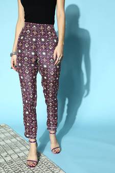 Purple Crepe Printed Straight Pants