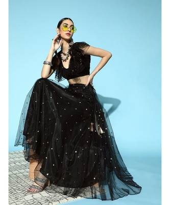 Black Tulle Sequin Flared Skirt 1