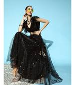 Black Tulle Sequin Flared Skirt