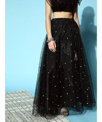 Black Tulle Sequin Flared Skirt 2
