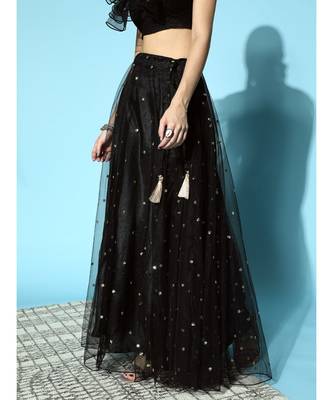 Black Tulle Sequin Flared Skirt 3