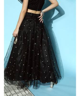 Black Tulle Sequin Flared Skirt 4