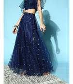 Navy Tulle Sequin Flared Skirt