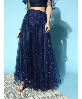 Navy Tulle Sequin Flared Skirt 3