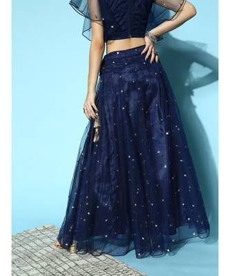 Navy Tulle Sequin Flared Skirt 4