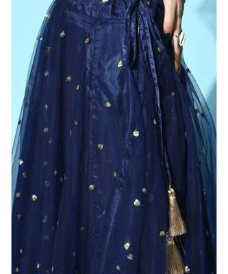 Navy Tulle Sequin Flared Skirt 5
