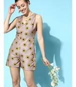 Beige Sunflower V-Neck Romper