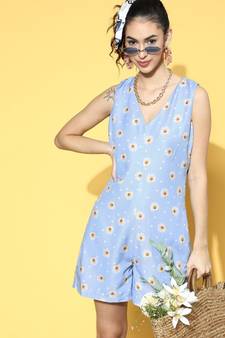 Blue Sunflower V-Neck Romper