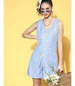 Blue Sunflower V-Neck Romper