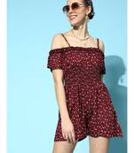 Maroon Floral Cold Shoulder Romper
