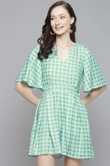 Blue & Yellow Check V-Neck Romper