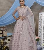 Dusty Purple Thread and Sequins embroidered net semi stitched lehenga