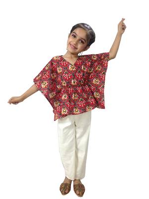 Aglare Kaftan for girls,kaftan set with beautiful neck piece.STITCHED Red 3