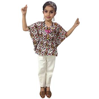 Aglare Kaftan for girls,kaftan set with beautiful neck piece.STITCHED White 1