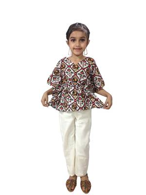 Aglare Kaftan for girls,kaftan set with beautiful neck piece.STITCHED White 4