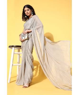 Kvsfab Grey Organza weaving woth Gota work Saree with Unstitched Blouse 1