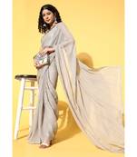 Kvsfab Grey Organza weaving woth Gota work Saree with Unstitched Blouse