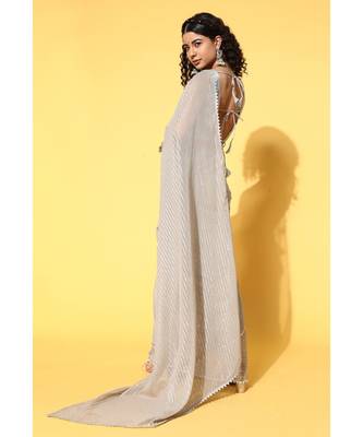 Kvsfab Grey Organza weaving woth Gota work Saree with Unstitched Blouse 3