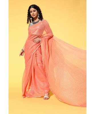 Kvsfab Orange Organza weaving woth Gota work Saree with Unstitched Blouse 1