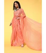 Kvsfab Orange Organza weaving woth Gota work Saree with Unstitched Blouse
