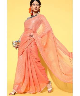 Kvsfab Orange Organza weaving woth Gota work Saree with Unstitched Blouse 2