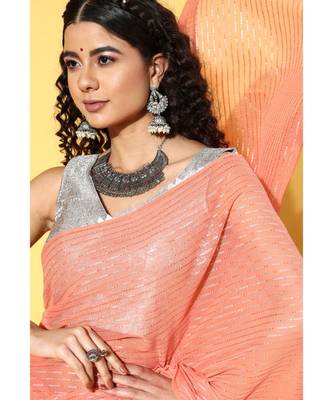 Kvsfab Orange Organza weaving woth Gota work Saree with Unstitched Blouse 4