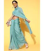 Kvsfab Teal Organza weaving woth Gota work Saree with Unstitched Blouse