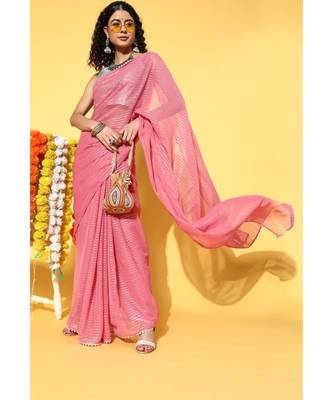 Kvsfab Pink Organza Weaving Woth Gota Work Saree With Unstitched Blouse 1