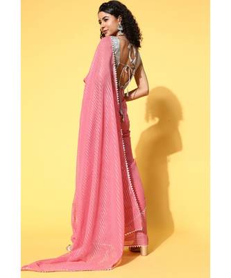Kvsfab Pink Organza Weaving Woth Gota Work Saree With Unstitched Blouse 2