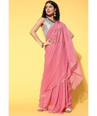 Kvsfab Pink Organza Weaving Woth Gota Work Saree With Unstitched Blouse 3