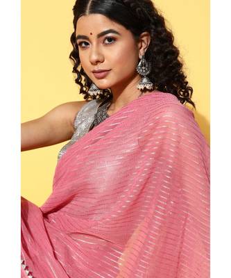 Kvsfab Pink Organza Weaving Woth Gota Work Saree With Unstitched Blouse 4