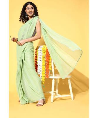 Kvsfab Green Organza weaving woth Gota work Saree with Unstitched Blouse 1
