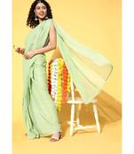 Kvsfab Green Organza weaving woth Gota work Saree with Unstitched Blouse