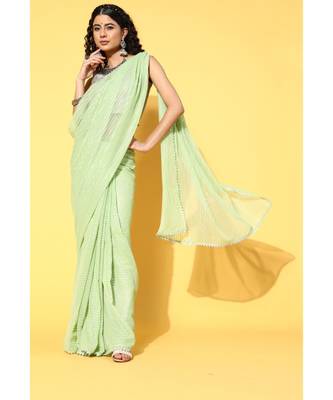 Kvsfab Green Organza weaving woth Gota work Saree with Unstitched Blouse 2