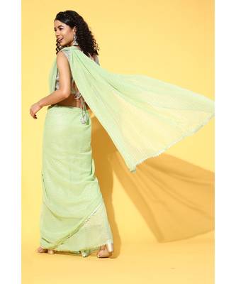 Kvsfab Green Organza weaving woth Gota work Saree with Unstitched Blouse 3