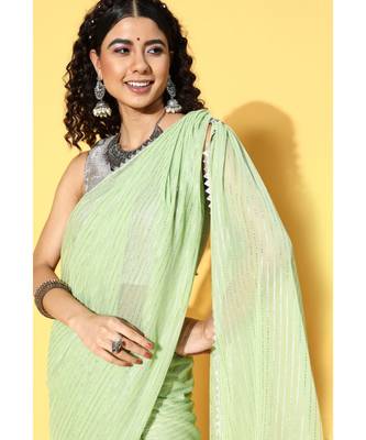 Kvsfab Green Organza weaving woth Gota work Saree with Unstitched Blouse 4