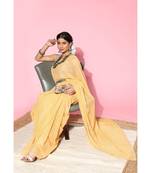 Kvsfab Mustard Organza weaving woth Gota work Saree with Unstitched Blouse