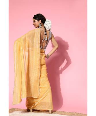 Kvsfab Mustard Organza weaving woth Gota work Saree with Unstitched Blouse 3