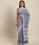 CLASSICATE from the house of The Chennai Silks  Navy Blue Jute Cotton Saree With Running Blouse