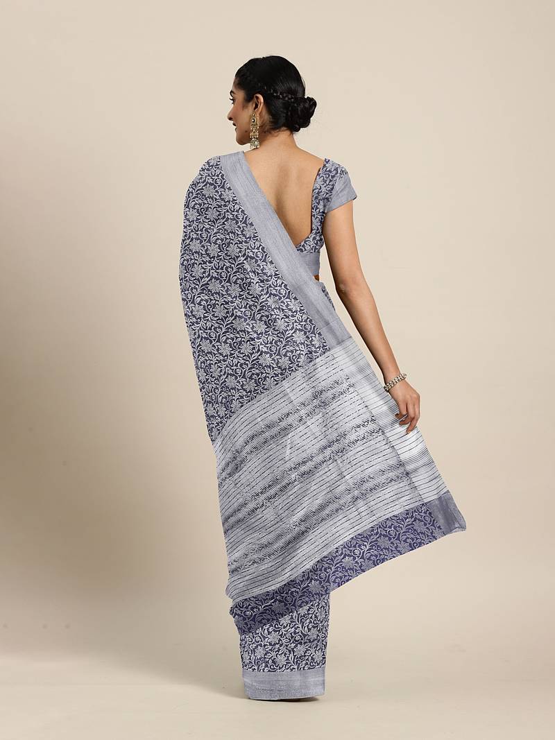 CLASSICATE from the house of The Chennai Silks  Navy Blue Jute Cotton Saree With Running Blouse