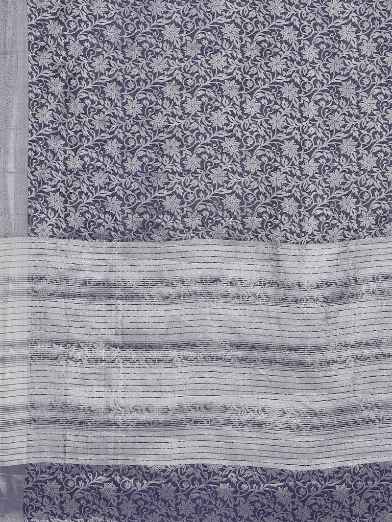 CLASSICATE from the house of The Chennai Silks  Navy Blue Jute Cotton Saree With Running Blouse